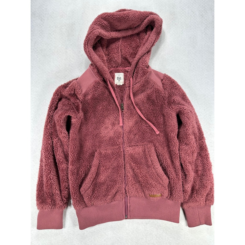 Billabong Womens Sherpa Fleece Full Zip Hoodie Mauve Pink S Small Plush Jacket